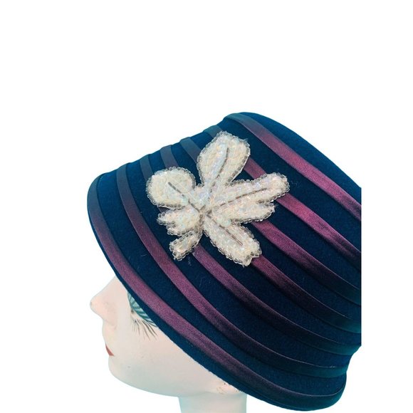 Vintage 1950s Bucket Hat Purple Stripe Floral Hat - Picture 6 of 10